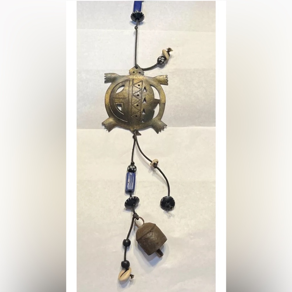 Vintage Turtle Wind Chime Clay, Glass, Wood, Metal , Shell Chime